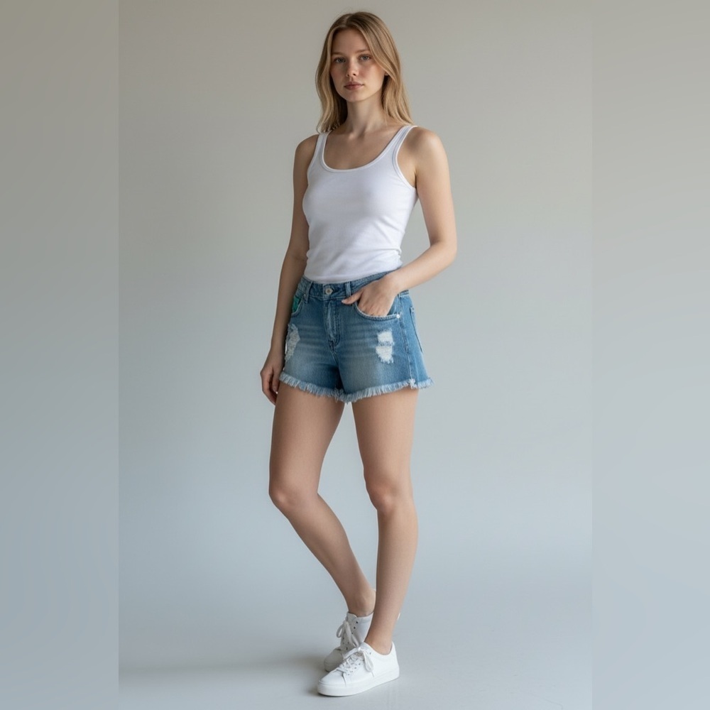 Empyre distressed threaded denim shorts
